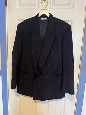 Gino Cappelli Collection Navy Pinstriped Mens Size R44 Suit Coat Inside Pockets • $26.99