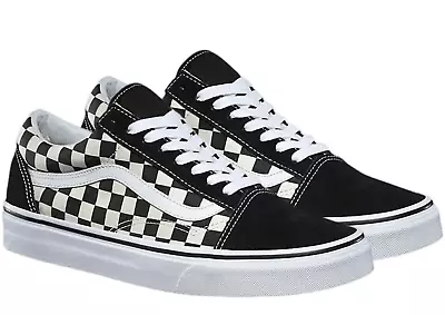 Vans Men's Old Skool Canvas Casual Sneakers Shoes - Primary Check Black/White • $134