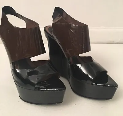 Marni Women’s Patent Leather Wedges Black Brown Shoes SZ 38 US 8 • £143.83