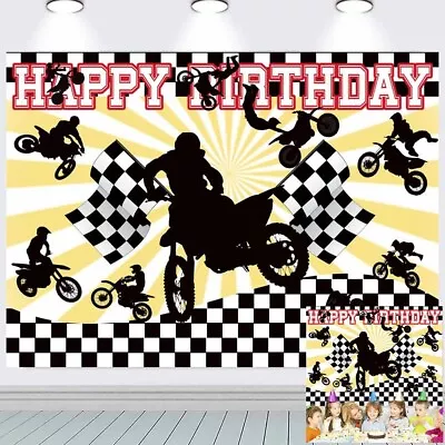 Dirt Bike Motocross  Happy Birthday Backdrop Banner Party Supplies 7x5Ft • $23.88