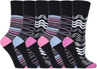 £6.99 • Buy 3 Pairs Womens Black Blue Wave Stripe Gentle Honey-Comb Non Elastic Socks 4-8