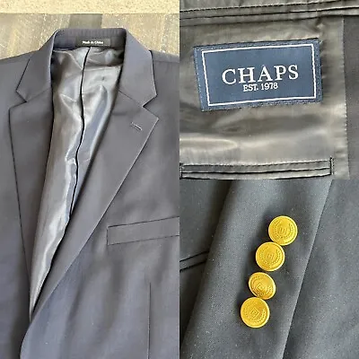 Chaps Navy Blue Blazer Jacket Coat Mens Gold Button Wool Blend Size 48R • $35.64