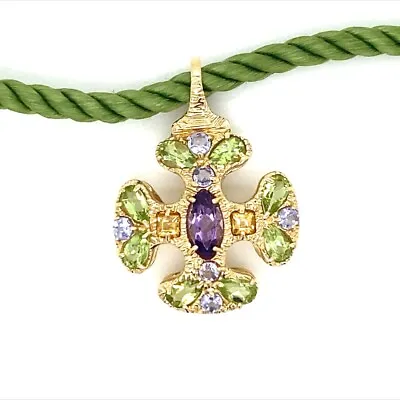 14kt Yellow Gold Multi-gemstone Pendant W/16  Silk Cord Necklace 7.0 Grams • $399