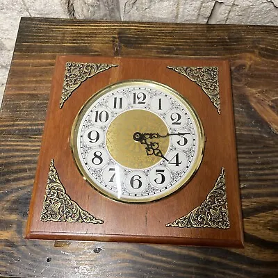 Vintage Brass Quartz Mantle Clock Handmade Wood - Untested • $13