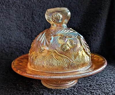 Northwood Amethyst Acorn & Burrs Carnival Glass Covered Butter Dish • $160