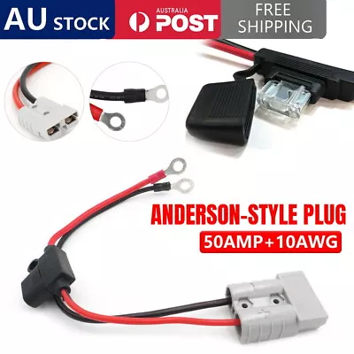 Anderson Plug To Lead 50Amp10A Fuse M8 Terminal Connector Extension Cable 300mm • $10.23