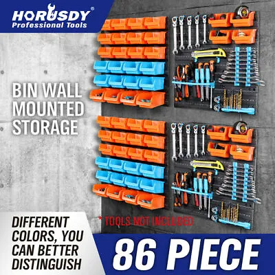$68.99 • Buy 86Pc Wall Mounted Parts Storage Bins Tool Holder Rack Workshop Organiser
