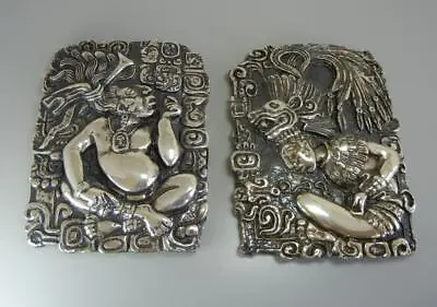 D'Argenta Mexico 2 Sculptural Wall Plaques Silver Plate Mayan Priests Vintage • $107