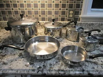 Vintage Farberware Aluminum Clad Stainless Cookware 10 Piece Sauce Pans Pot Lids • $73.99