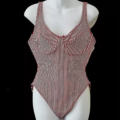 Vintage New Merona Target Swimsuit One Piece Women 14 Red White 4365 Underwire • $29.99