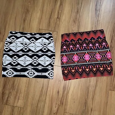 2 Tribal Print/Aztec  Multicolor Stretchy Soft Mini Skirts Size-S • $30