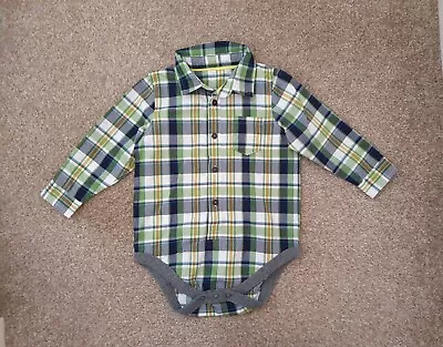 Baby Boys Long Sleeve Checked Shirt Bodysuit Age 12-18 Months • £2