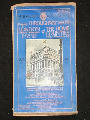 AA Duplex Map Of London & The Home Counties (1934) Paper On Linen Throughway • £12.99