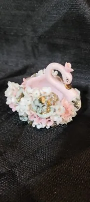 Vintage Lefton China Swan Dish With Flowers Pink/White/Gold Accents Capodimonte • $22.99