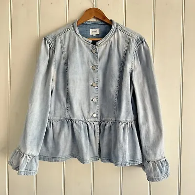 Seed Women's Denim Jacket Size 14 Ruffle Peplum Acid Wash Denim • $55