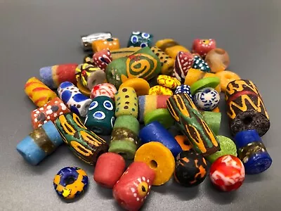 £10.80 • Buy Mixed Lot Of African Hand Painted Krobo Glass Beads | Assorted African Glass Bea