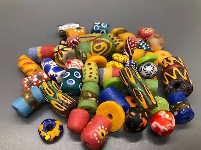 Mixed Lot Of African Hand Painted Krobo Glass Beads | Assorted African Glass Bea • £7.80