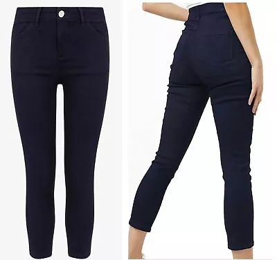 Ladies OASIS Cropped Jeans Women's Navy Grace High Waist 3/4 SkinnySummer NEW • £9.99