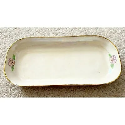 Vanity Tray Trinket Dish Opalescent Jewelry Hand Painted Romantic Roses Vintage • $14
