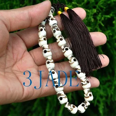 Tibetan Carved Bone Skull Mantra Meditation Buddhist Prayer Beads Wrist Mala • $8.99