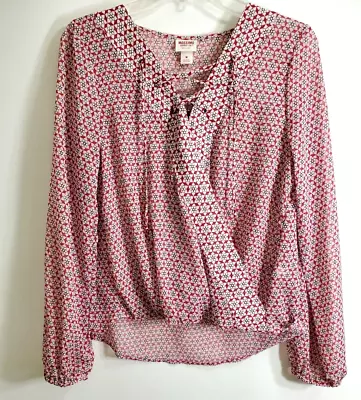 Mossimo Supply Co Womens Long Sleeve Faux Wrap Blouse Lace Up Front Medium • $7.89