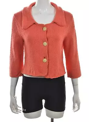 Moth Womens Sweater Size L Coral Orange Solid Cardigan 3/4 Sleeve Cotton • $24.99