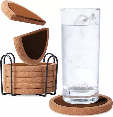 Drink Coasters With Holder Absorbent Coaster (6 Pack) Cork Felt Coasters Coa • $18.74