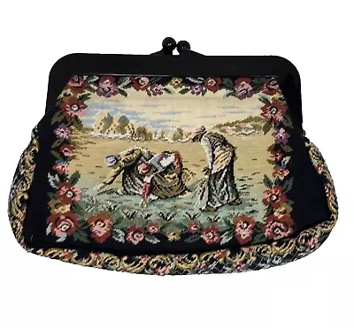 Vintage 1950S WALBORG Needlepoint Tapestry Clutch Purse Bag Kiss Clasp Japan • $19.50