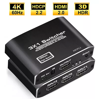 HDMI Switch 4K Splitter 3 Port Selector Switcher Hub IR Remote HDTV 3 In 1 Out • $19.35