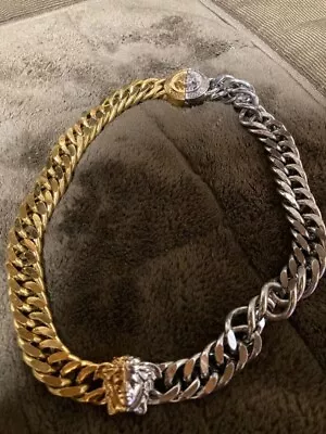 VERSACE Necklace Double Medusa Colo Gold & Silver Men's Authentic • $919.99