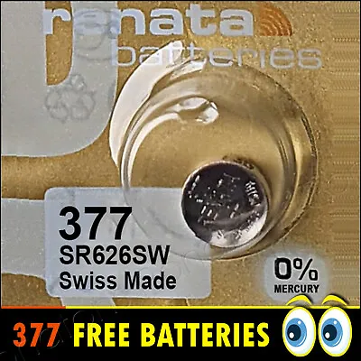377 ✅ Watch Battery ✅ RENATA Batteries Cell SR626SW SR66 AG4 LR66 Silver Oxide • £1.95