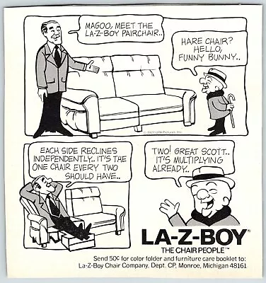 MR. MAGOO LA-Z-BOY SOFA CHAIR Vintage 1970's 4.75  X 5  Magazine Ad M149 • $2