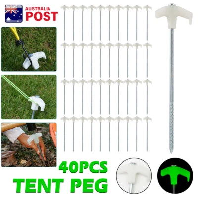 $23.27 • Buy 20/40pcs Heavy Duty Steel Drill Screw In Camping Tent Pegs Glow In The Dark Head