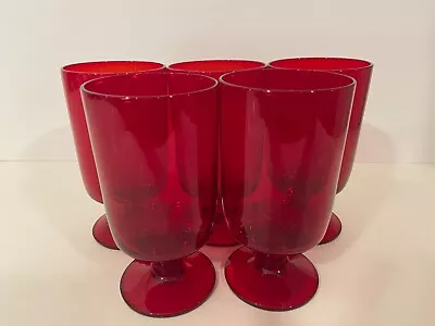 Morgantown Glass Pueblo Ruby Red Water 6 Inches Tall Set Of 5 • $99.99