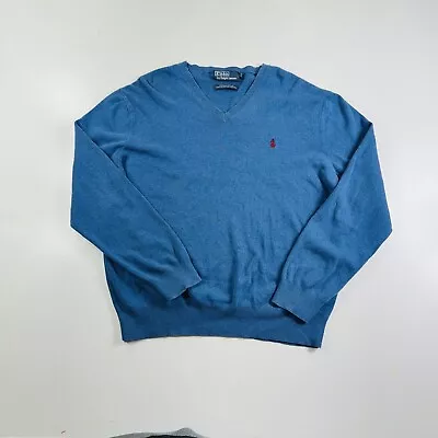 Polo Ralph Lauren Sweater V Neck Pima Cotton Blue Men’s Size Large • $17.95