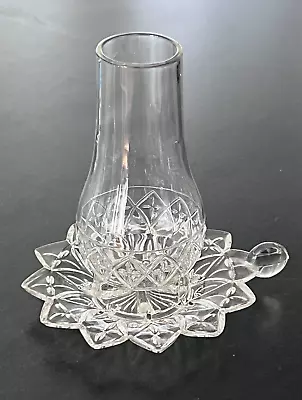 Vintage Clear Glass Hurricane Candle Starburst Fairy Lamp Federal Glass Co. 1954 • $30.99