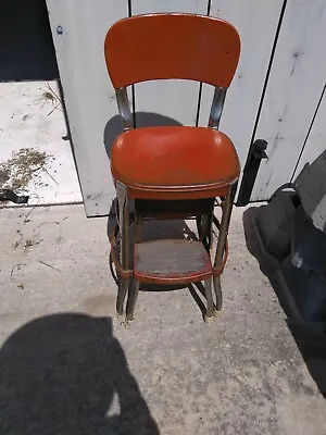 Antique High Chair Step Stool Cosco Brand Kitchen Bar Seat Red • $99