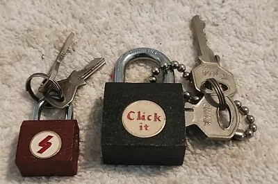 2 Vintage CLICK IT Miniature Padlock Pad Lock W/ 2 Keys & TINY S PADLOCK W KEYS • $14