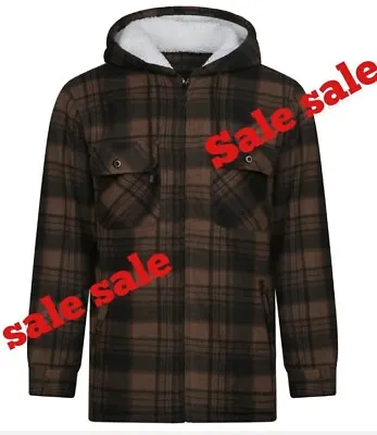 £19.99 • Buy Mens Fleece Lined Padded Hooded Shirt Sherpa Thick Jacket  Fur Lumberjack Work