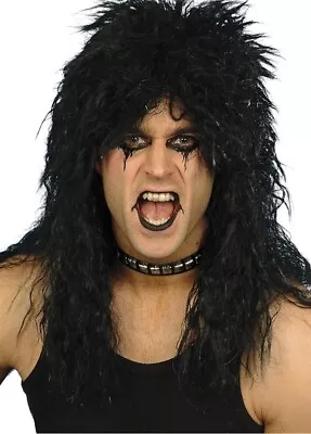 Men's Long Black Hard Rocker Punk Wig  Fancy Dress Accessories • £5.50