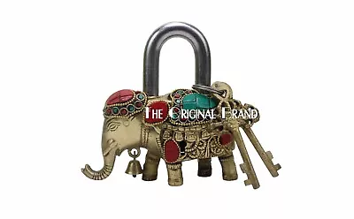 Lock Elephant Brass Padlock Lock Stonework Vintage Indian Door Lock 2 Key Keys • $40.70