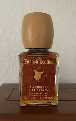 Vintage Original ENGLISH LEATHER All-Purpose Lotion MEM Co. USA Full Wood Cap • $20