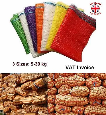 Net RASCHEL BAGS Sacks Vegetables Logs Kindling Wood Log Mesh 3 Sizes 5-30kg • £3.47