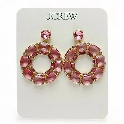 J. Crew Pink Crystal Circle Drop Dangle Statement Earrings NEW • $29.99