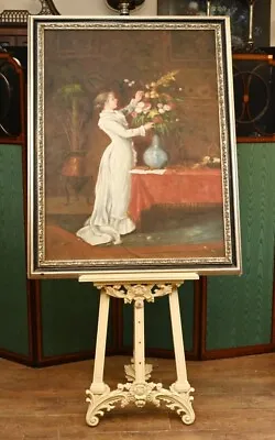 Victorian Oil Painting Flower Arrange Girl - Floral Portrait • £1100