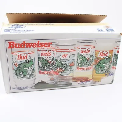 8 Pc Set Vintage Budweiser King Of Beers Indiana Glass Anheuser-Busch Inc. 16oz. • $79.41