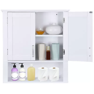 $53.58 • Buy White Wall Cabinet 2-Door Hanging Storage Shelf Bathroom Medicine Organizer 