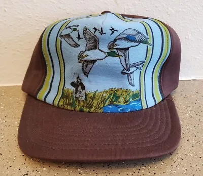 Vintage 80's Duck Hunting Nature Trucker Snapback Hat Brown Blue USA Made Retro • $15.99