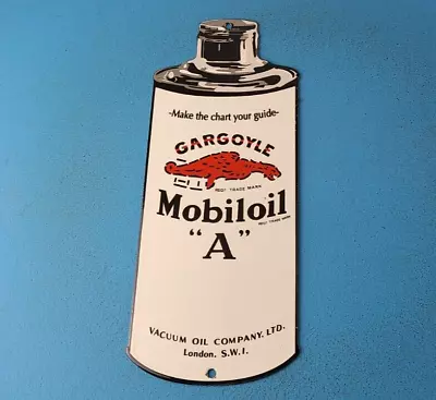 Vintage Mobil Gasoline Porcelain  A  Gas Service Station Can Pump Gargoyle Sign • $122.37