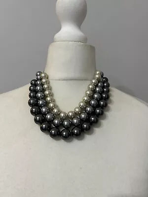 M&S Layered Multi Strand Grey Toned Faux Pearl Beaded Necklace • £6.49